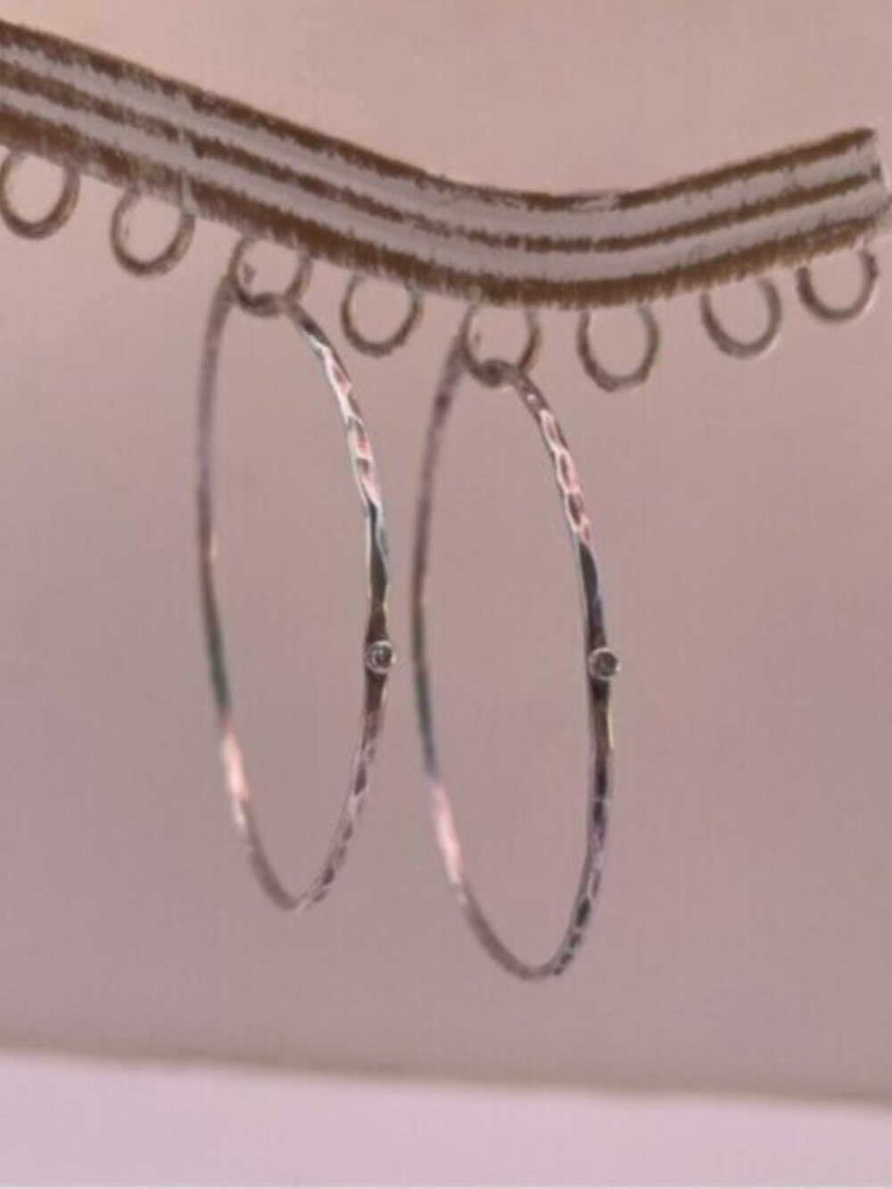 Vintage Sterling Silver Hammered Hoop Diamond Accent Earrings